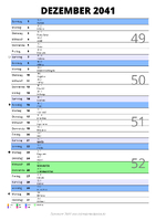 Kalender Dezember 2041 im Hochformat mit Notizbereich