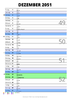 Kalender Dezember 2051 im Hochformat mit Notizbereich