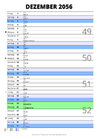 Kalender Dezember 2056 im Hochformat mit Notizbereich