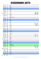Kalender Dezember 2073 im Hochformat mit Notizbereich