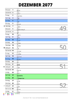 Kalender Dezember 2077 im Hochformat mit Notizbereich