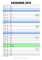 Kalender Dezember 2078 im Hochformat mit Notizbereich