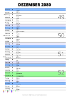 Kalender Dezember 2080 im Hochformat mit Notizbereich