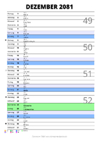 Kalender Dezember 2081 im Hochformat mit Notizbereich