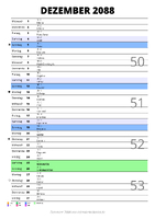 Kalender Dezember 2088 im Hochformat mit Notizbereich