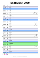 Kalender Dezember 2090 im Hochformat mit Notizbereich
