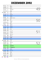 Kalender Dezember 2092 im Hochformat mit Notizbereich