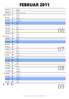 Kalender Februar 2011 im Hochformat mit Notizbereich