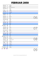 Kalender Februar 2050 im Hochformat mit Notizbereich