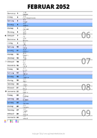 Kalender Februar 2052 im Hochformat mit Notizbereich
