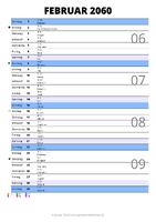 Kalender Februar 2060 im Hochformat mit Notizbereich