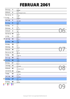 Kalender Februar 2061 im Hochformat mit Notizbereich