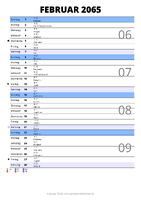 Kalender Februar 2065 im Hochformat mit Notizbereich