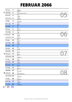Kalender Februar 2066 im Hochformat mit Notizbereich