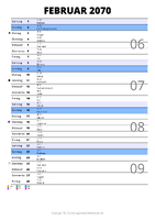 Kalender Februar 2070 im Hochformat mit Notizbereich