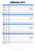 Kalender Februar 2071 im Hochformat mit Notizbereich