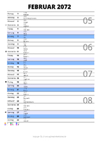 Kalender Februar 2072 im Hochformat mit Notizbereich