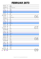 Kalender Februar 2073 im Hochformat mit Notizbereich