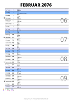 Kalender Februar 2076 im Hochformat mit Notizbereich