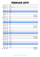 Kalender Februar 2079 im Hochformat mit Notizbereich