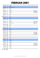 Kalender Februar 2081 im Hochformat mit Notizbereich
