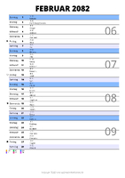 Kalender Februar 2082 im Hochformat mit Notizbereich