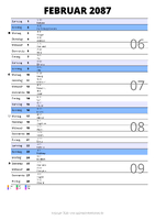 Kalender Februar 2087 im Hochformat mit Notizbereich