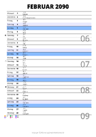Kalender Februar 2090 im Hochformat mit Notizbereich