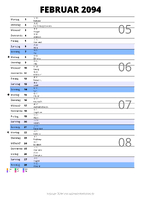 Kalender Februar 2094 im Hochformat mit Notizbereich
