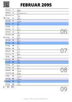 Kalender Februar 2095 im Hochformat mit Notizbereich