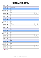 Kalender Februar 2097 im Hochformat mit Notizbereich