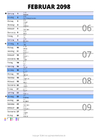 Kalender Februar 2098 im Hochformat mit Notizbereich