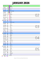 Kalender Januar 2026 im Hochformat mit Notizbereich