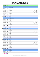 Kalender Januar 2050 im Hochformat mit Notizbereich
