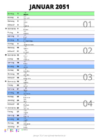 Kalender Januar 2051 im Hochformat mit Notizbereich