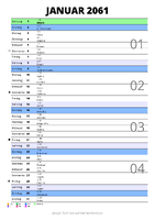 Kalender Januar 2061 im Hochformat mit Notizbereich