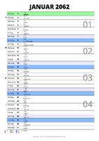 Kalender Januar 2062 im Hochformat mit Notizbereich