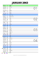 Kalender Januar 2063 im Hochformat mit Notizbereich