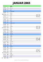 Kalender Januar 2065 im Hochformat mit Notizbereich