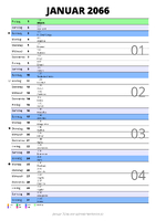 Kalender Januar 2066 im Hochformat mit Notizbereich