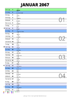 Kalender Januar 2067 im Hochformat mit Notizbereich
