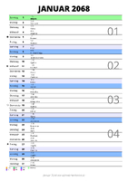 Kalender Januar 2068 im Hochformat mit Notizbereich
