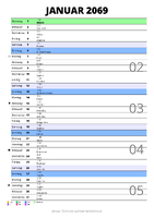 Kalender Januar 2069 im Hochformat mit Notizbereich
