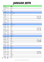 Kalender Januar 2070 im Hochformat mit Notizbereich