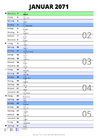 Kalender Januar 2071 im Hochformat mit Notizbereich
