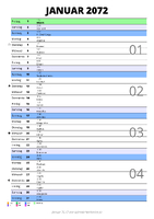 Kalender Januar 2072 im Hochformat mit Notizbereich