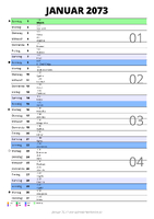 Kalender Januar 2073 im Hochformat mit Notizbereich