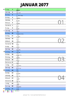 Kalender Januar 2077 im Hochformat mit Notizbereich