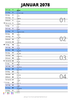 Kalender Januar 2078 im Hochformat mit Notizbereich