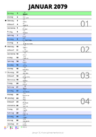 Kalender Januar 2079 im Hochformat mit Notizbereich